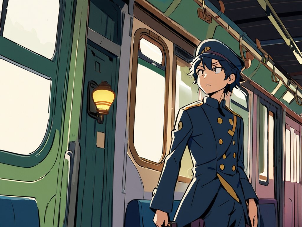 Isekai Express — tired conductor in uniform aboard the soul train