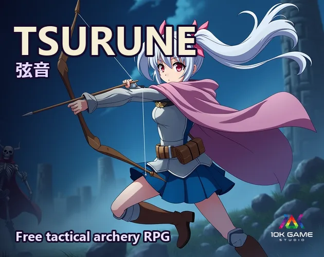 Tsurune (弦音) — teen archer with a bow in a tactical grid RPG